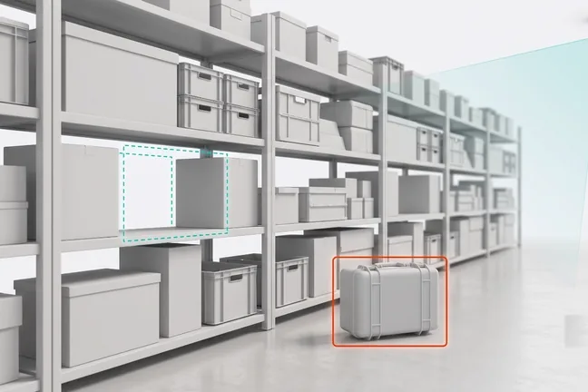 Object monitoring illustration, left bag flagged and a removed item outlined on a shelf