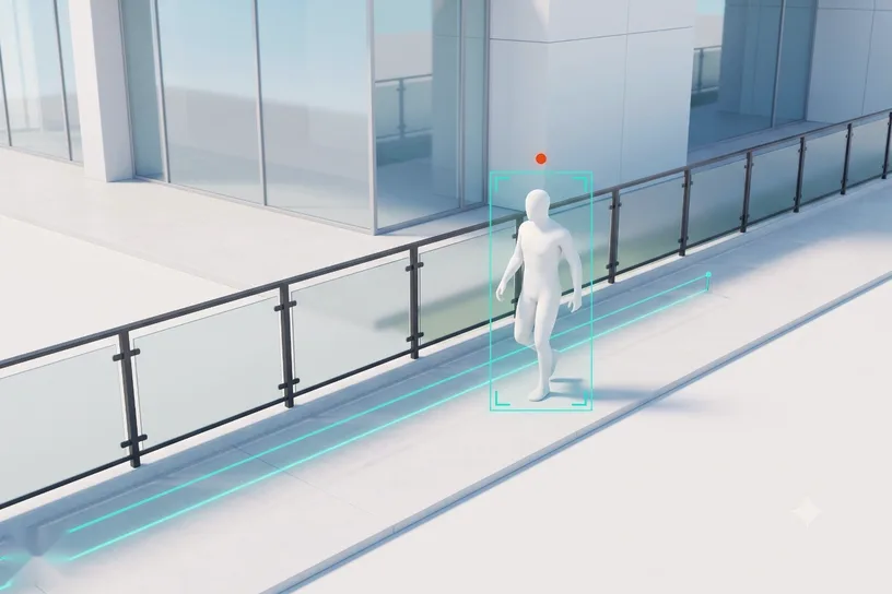 Hospital security illustration, camera over a reception desk and waiting area